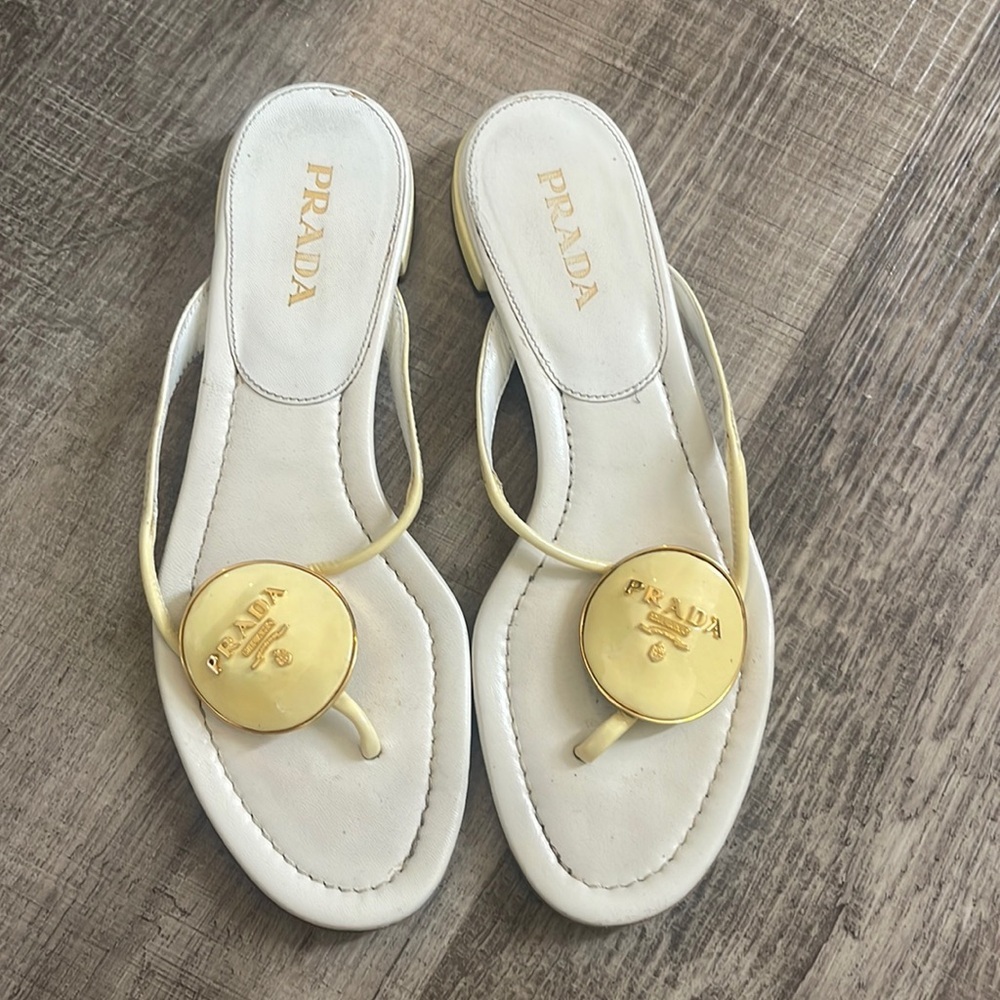 Prada White and Gold Sandals